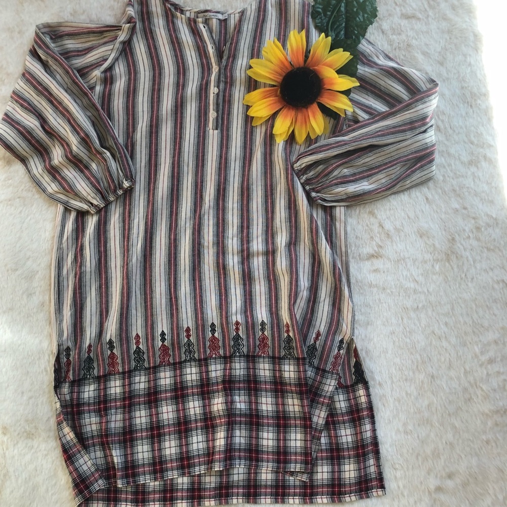 Mes demoiselles striped and plaid cotton dress - Picture 1 of 5